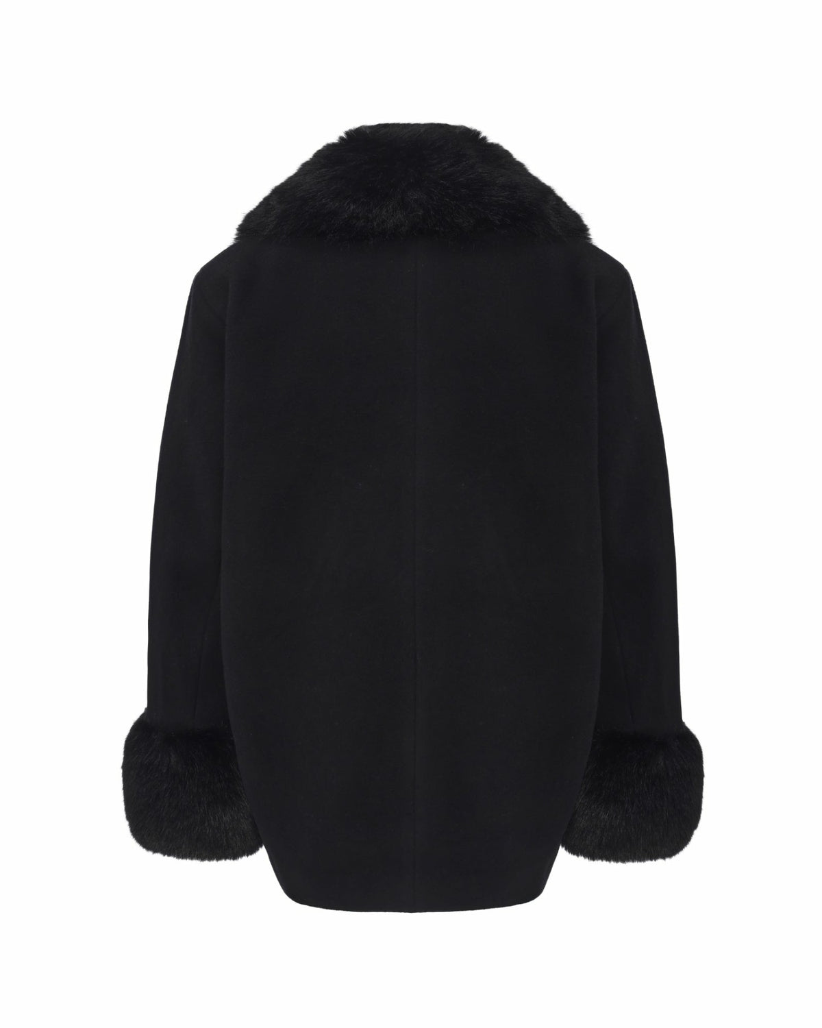 Althea Faux Fur Collar Cocoon Coat: Black Coat for Winter Evening Event - Nana Jacqueline