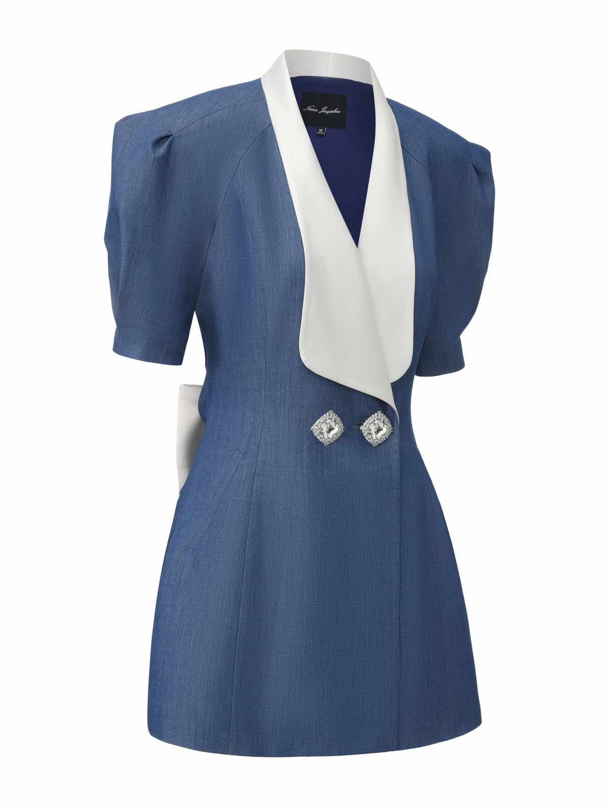 Alia Puff Sleeve Contrast Lapel Blue Dress - Nana Jacqueline