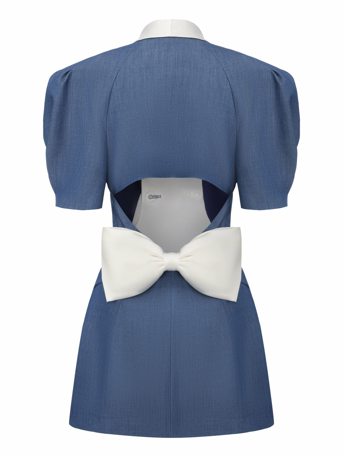 Alia Puff Sleeve Contrast Lapel Blue Dress - Nana Jacqueline