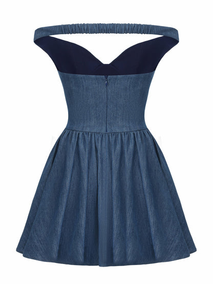 Isabela Crystal Button Blue Dress - Nana Jacqueline