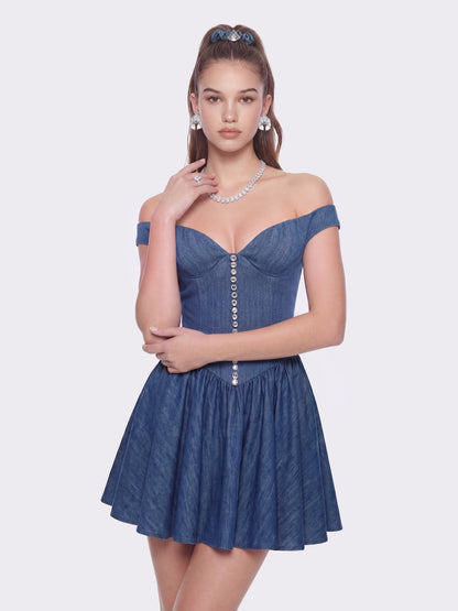Isabela Crystal Button Blue Dress - Nana Jacqueline