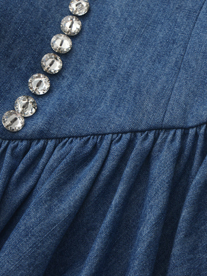 Isabela Crystal Button Blue Dress - Nana Jacqueline