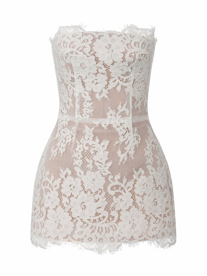 Mara Strapless Lace White Dress - Nana Jacqueline