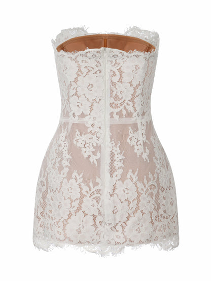 Mara Strapless Lace White Dress - Nana Jacqueline