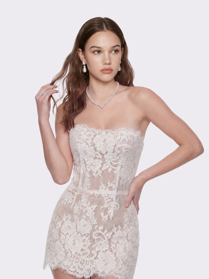 Mara Strapless Lace White Dress - Nana Jacqueline