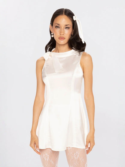 Lila Satin Mini Dress: White Mini Dress for Bridal Shower - Nana Jacqueline
