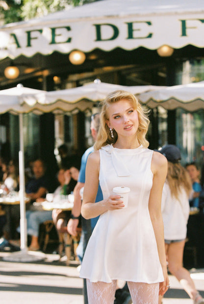Lila Satin Mini Dress: White Mini Dress for Bridal Shower - Nana Jacqueline