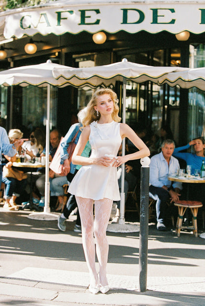 Lila Satin Mini Dress: White Mini Dress for Bridal Shower - Nana Jacqueline