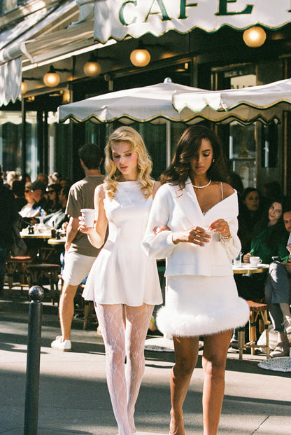 Lila Satin Mini Dress: White Mini Dress for Bridal Shower - Nana Jacqueline