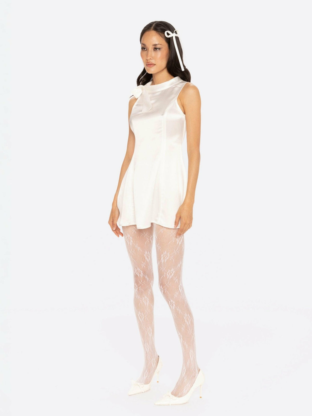 Lila Satin Mini Dress: White Mini Dress for Bridal Shower - Nana Jacqueline