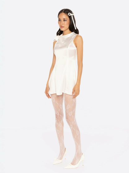 Lila Satin Mini Dress: White Mini Dress for Bridal Shower - Nana Jacqueline