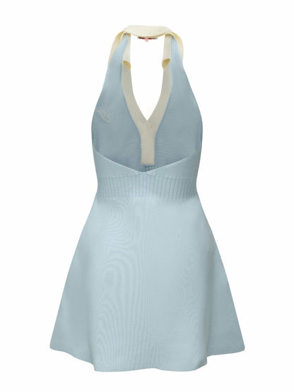 Samantha Knit Dress: Blue Mini Dress for Country Club Brunch - Nana Jacqueline