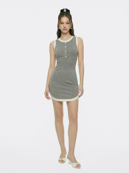 Grey Contrast-Trim Knit Mini Dress - Nana Jacqueline