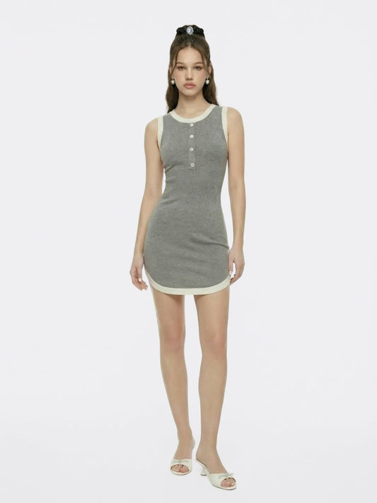 Grey Contrast-Trim Knit Mini Dress - Nana Jacqueline