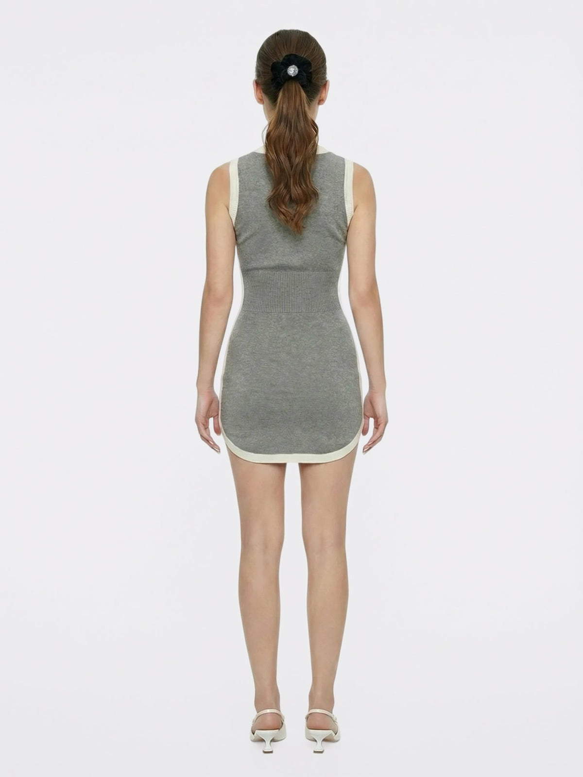 Grey Contrast-Trim Knit Mini Dress - Nana Jacqueline