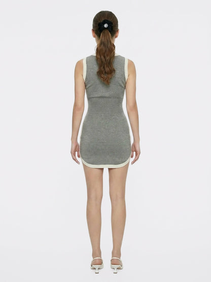 Grey Contrast-Trim Knit Mini Dress - Nana Jacqueline