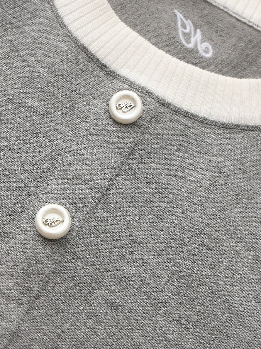 Grey Contrast-Trim Knit Mini Dress - Nana Jacqueline