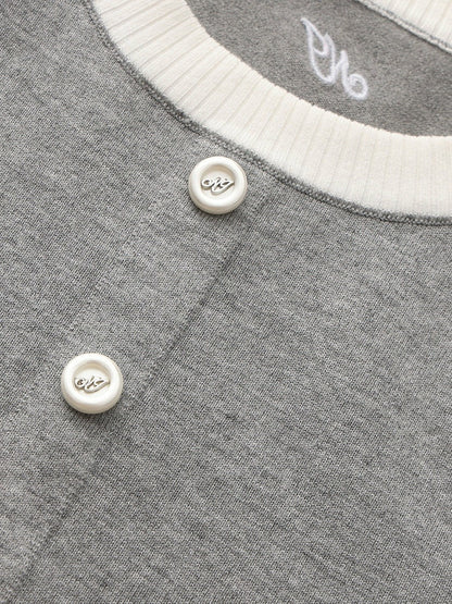 Grey Contrast-Trim Knit Mini Dress - Nana Jacqueline