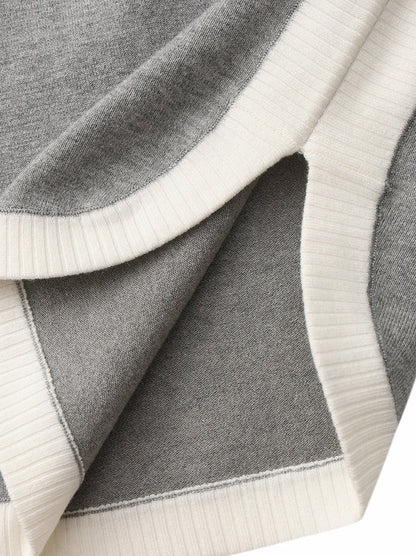 Grey Contrast-Trim Knit Mini Dress - Nana Jacqueline