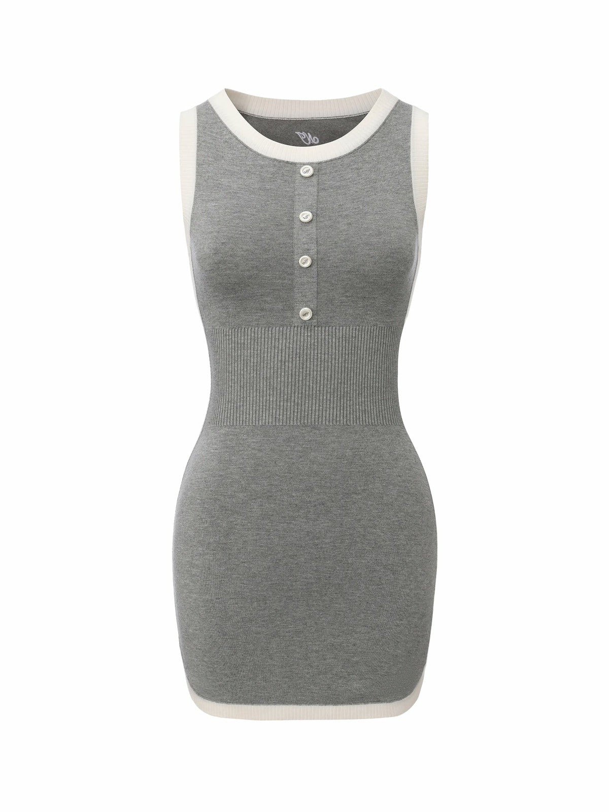 Grey Contrast-Trim Knit Mini Dress - Nana Jacqueline