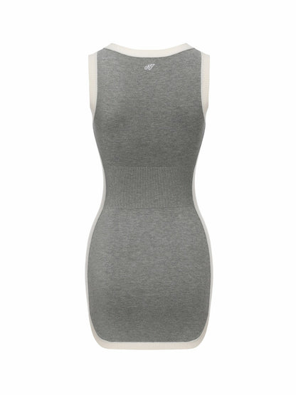 Grey Contrast-Trim Knit Mini Dress - Nana Jacqueline