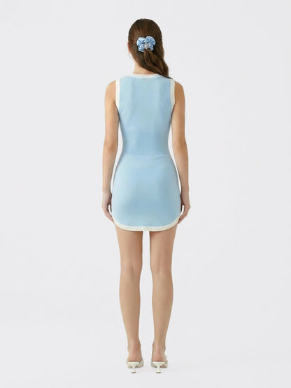 Light Blue Contrast-Trim Knit Mini Dress - Nana Jacqueline