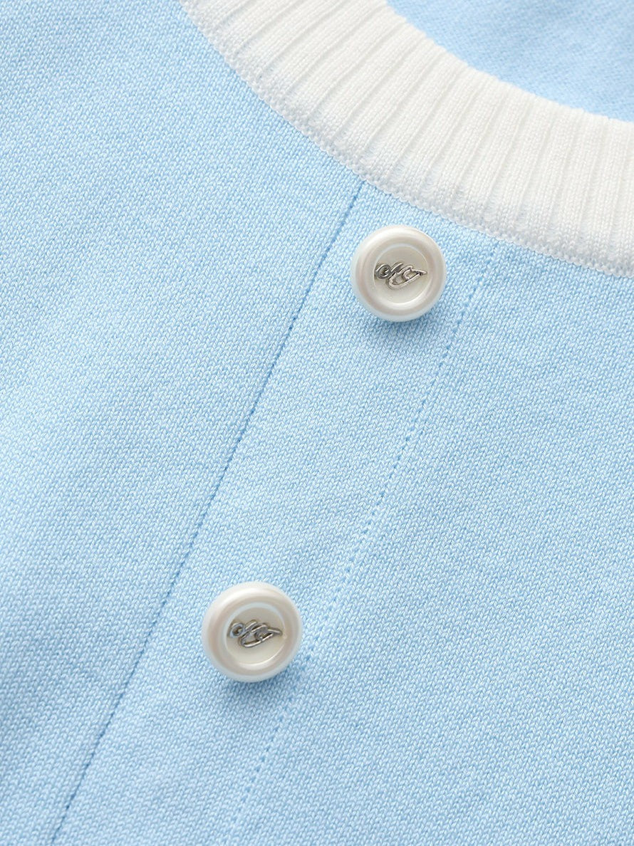 Light Blue Contrast-Trim Knit Mini Dress - Nana Jacqueline