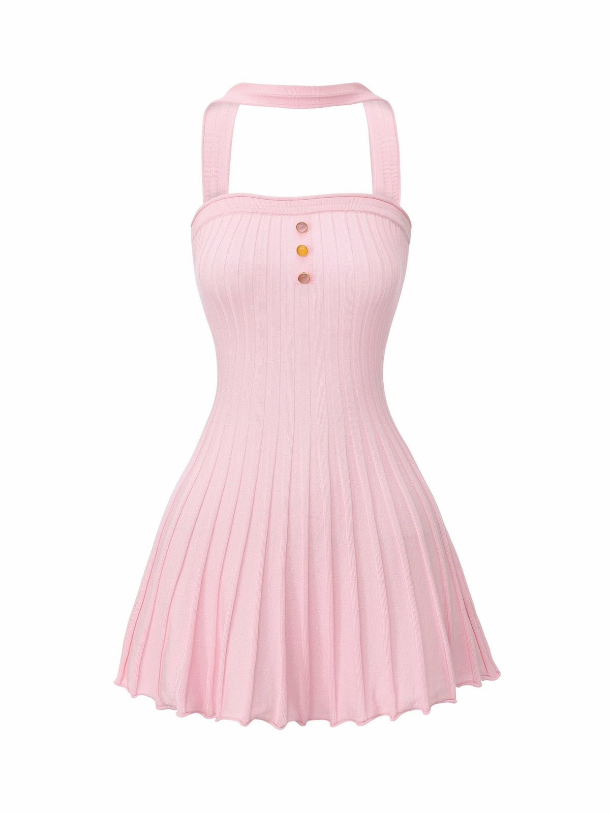 Pink Reverse Halter Knit Flared Dress - Nana Jacqueline