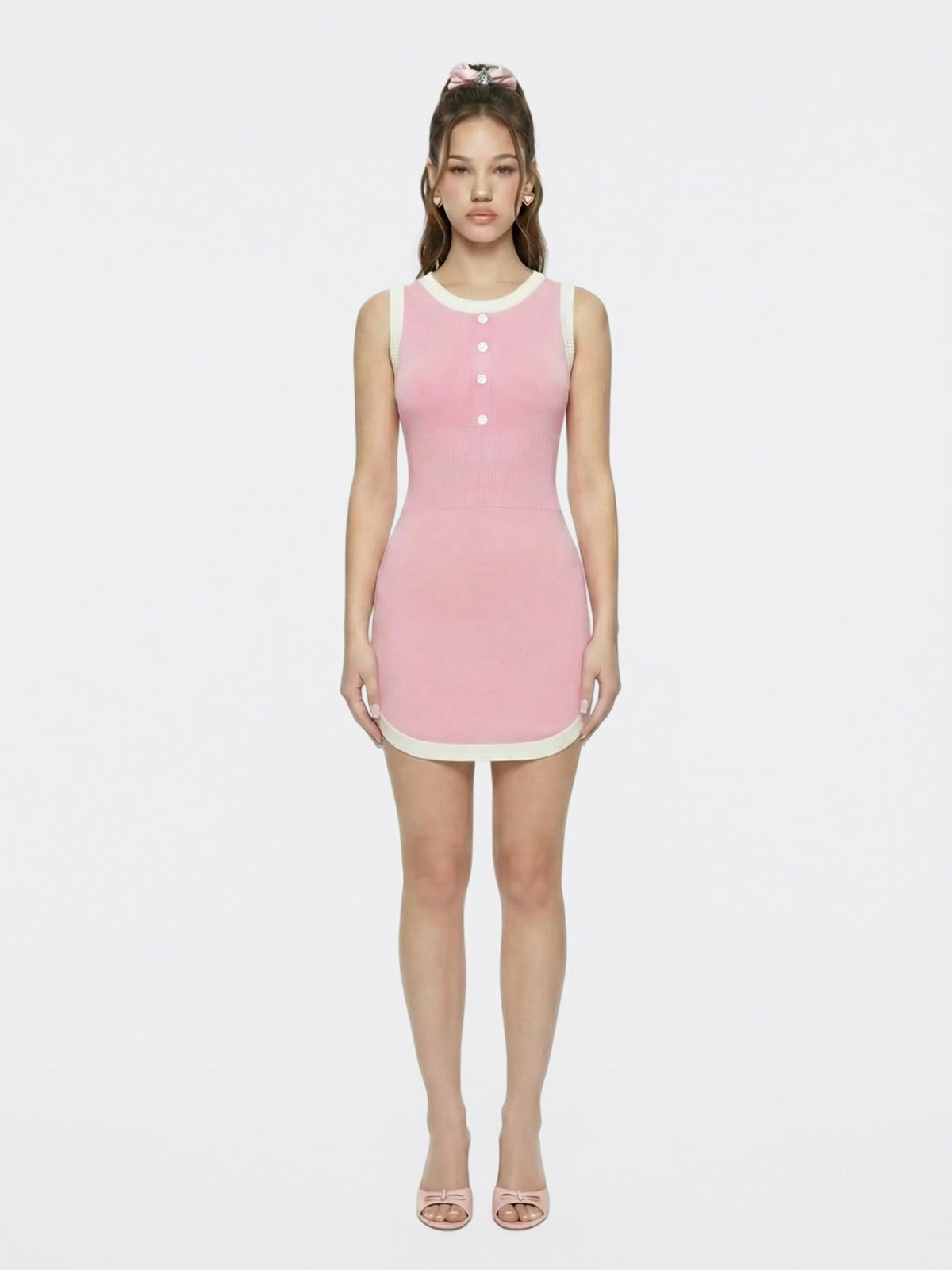 Pink Contrast-Trim Knit Mini Dress - Nana Jacqueline