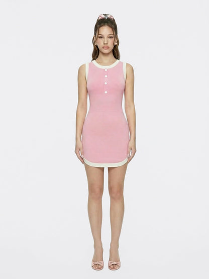 Pink Contrast-Trim Knit Mini Dress - Nana Jacqueline