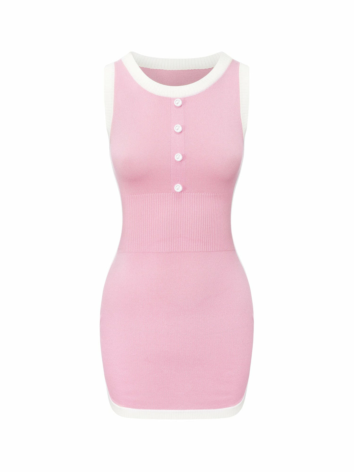 Pink Contrast-Trim Knit Mini Dress - Nana Jacqueline