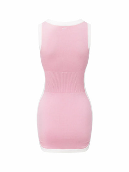Pink Contrast-Trim Knit Mini Dress - Nana Jacqueline