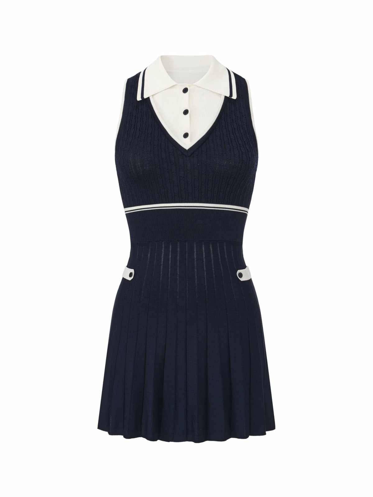 Navy Colorblock Knit Dress with Faux Pleated Skirt - Nana Jacqueline