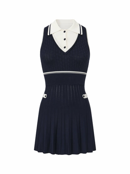 Navy Colorblock Knit Dress with Faux Pleated Skirt - Nana Jacqueline