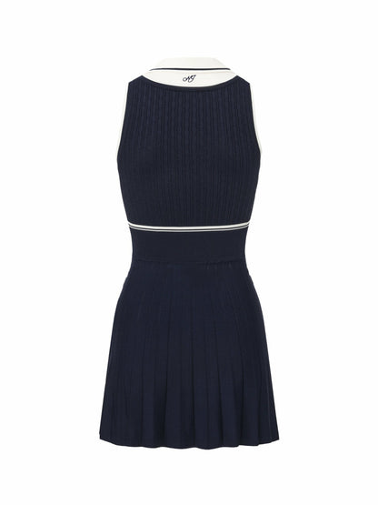 Navy Colorblock Knit Dress with Faux Pleated Skirt - Nana Jacqueline