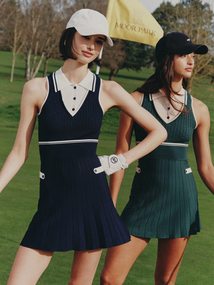 Navy Colorblock Knit Dress with Faux Pleated Skirt - Nana Jacqueline