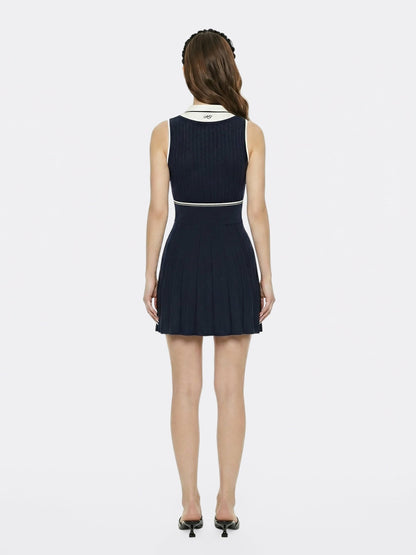 Navy Colorblock Knit Dress with Faux Pleated Skirt - Nana Jacqueline