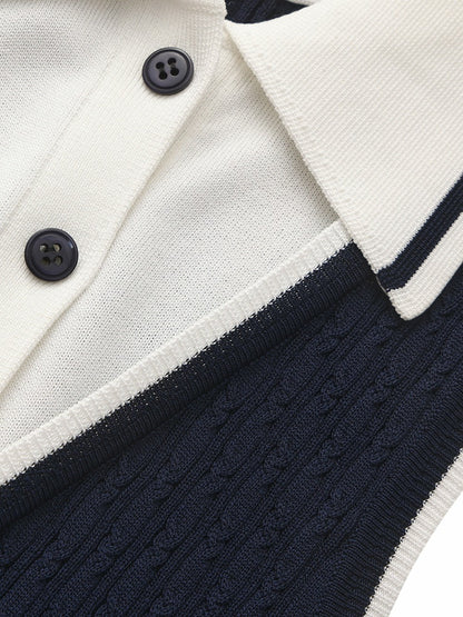 Navy Colorblock Knit Dress with Faux Pleated Skirt - Nana Jacqueline
