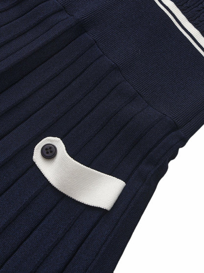 Navy Colorblock Knit Dress with Faux Pleated Skirt - Nana Jacqueline