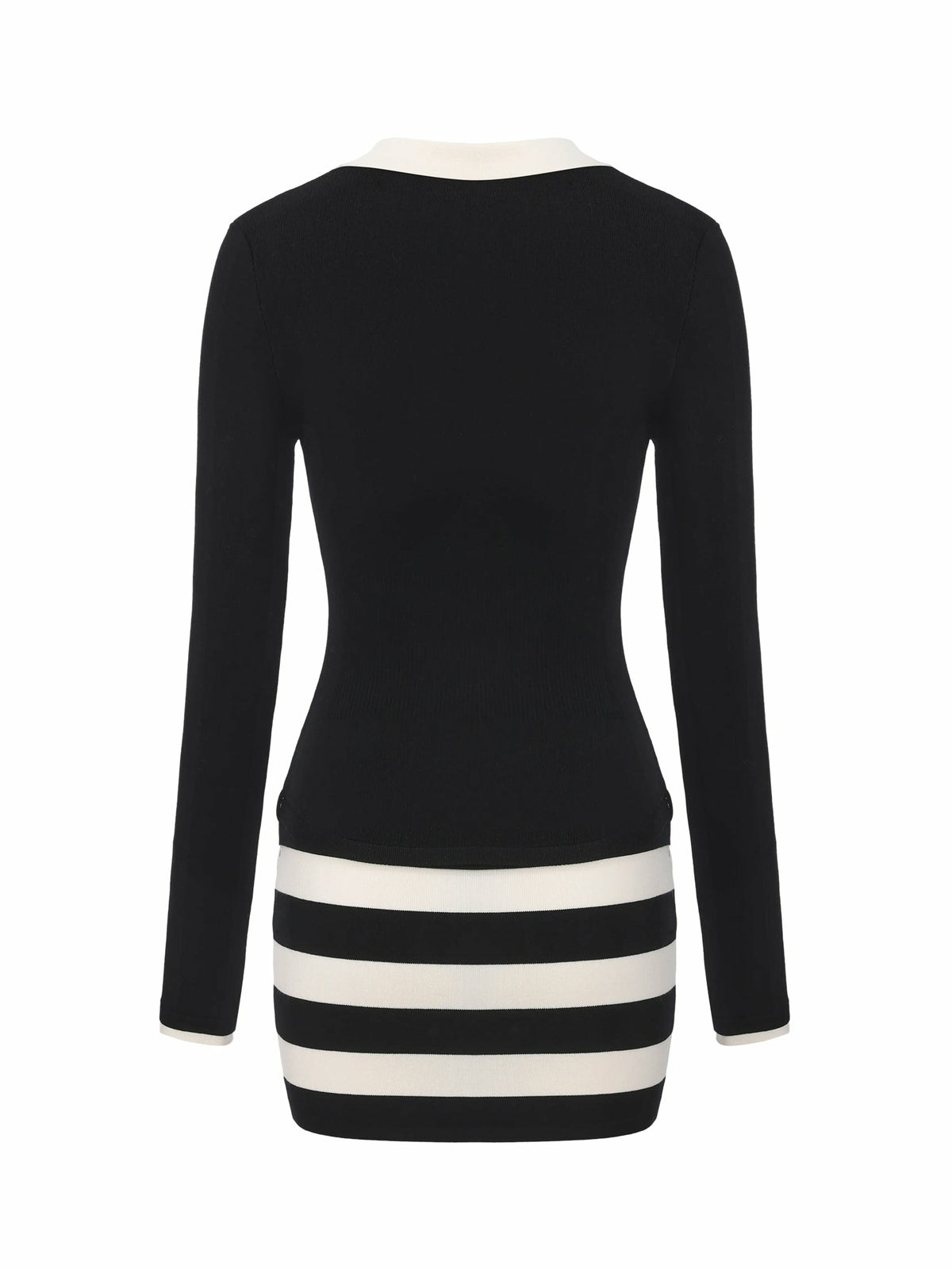 Black Striped Knit Dress with Contrast Collar - Nana Jacqueline