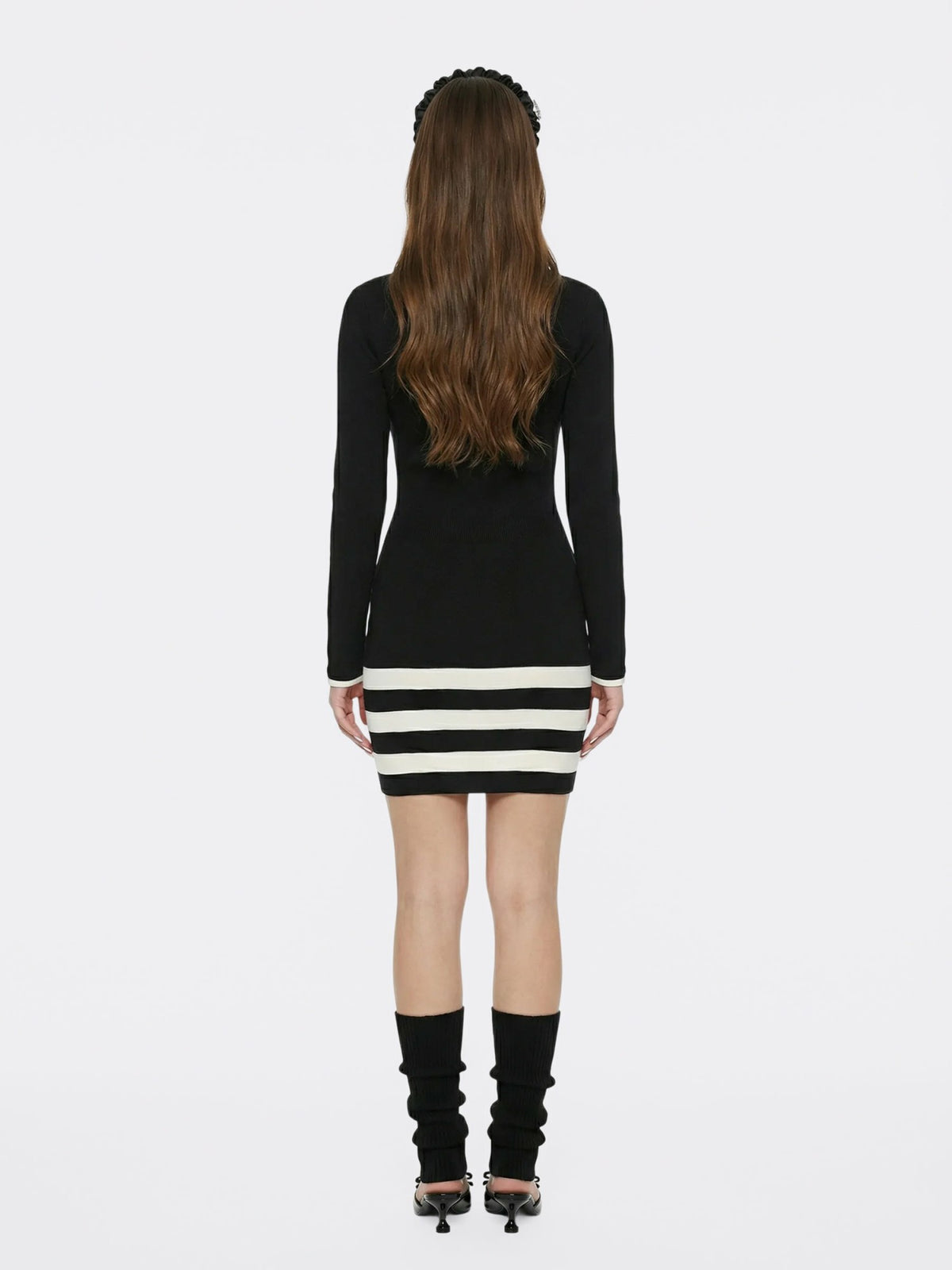 Black Striped Knit Dress with Contrast Collar - Nana Jacqueline