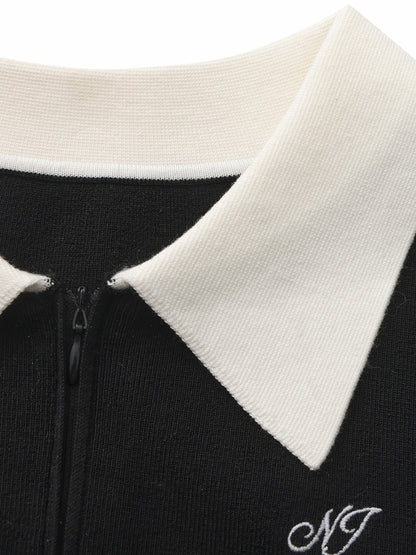Black Striped Knit Dress with Contrast Collar - Nana Jacqueline