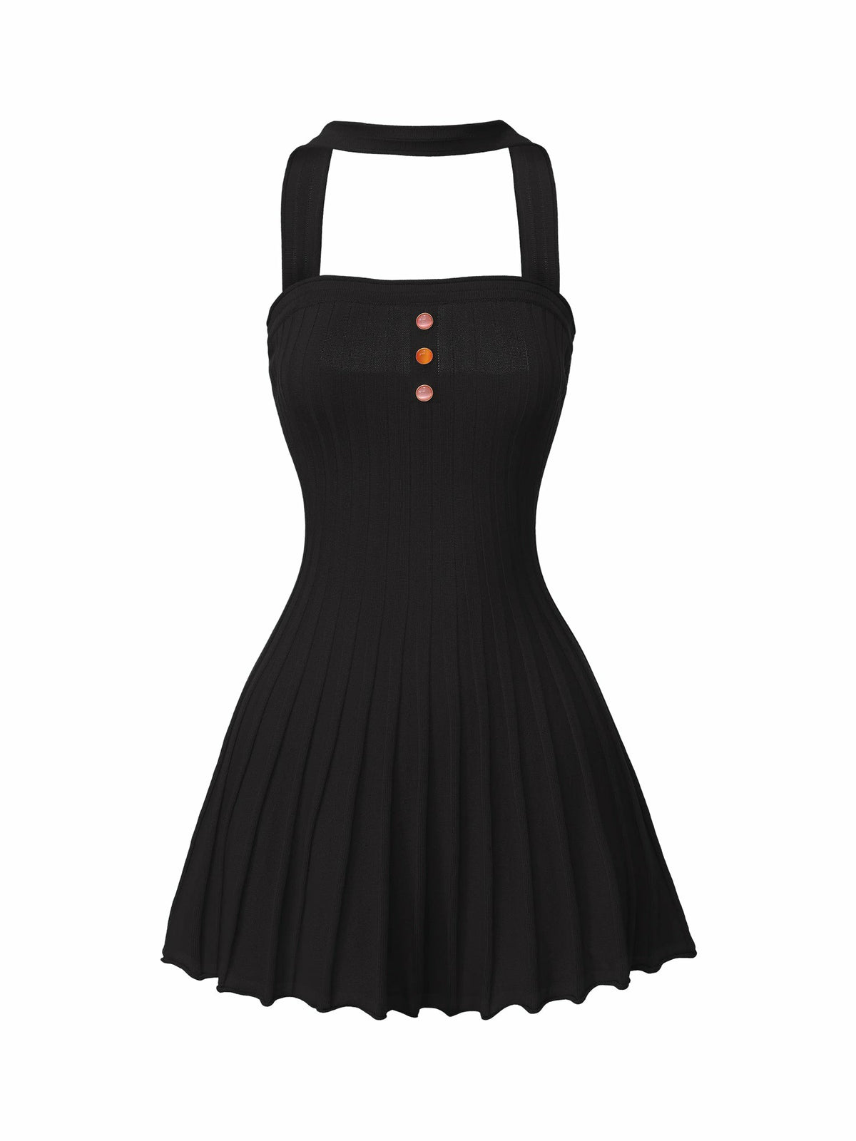 Black Reverse Halter Knit Flared Dress - Nana Jacqueline