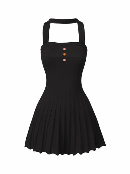 Black Reverse Halter Knit Flared Dress - Nana Jacqueline