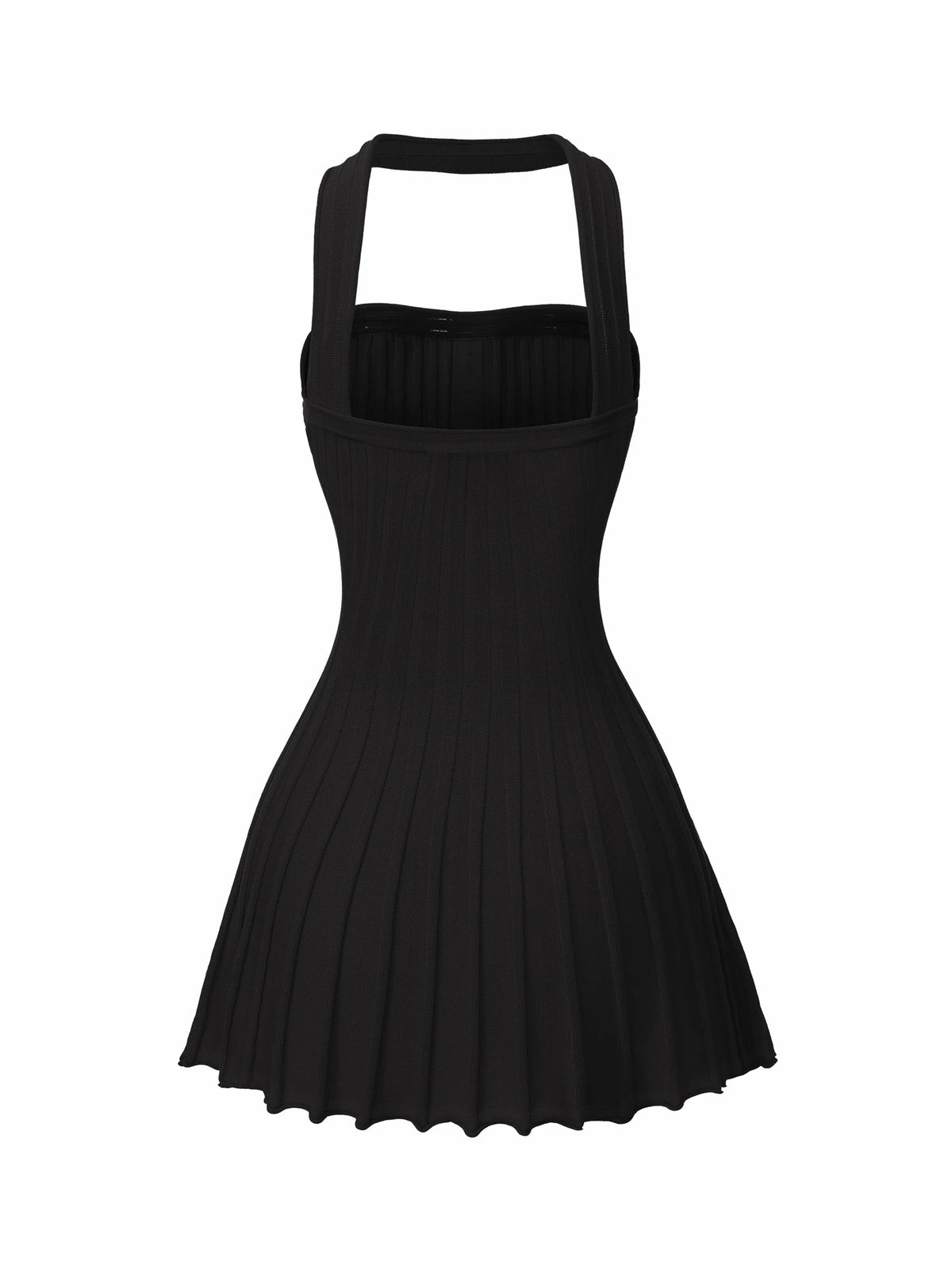 Black Reverse Halter Knit Flared Dress - Nana Jacqueline