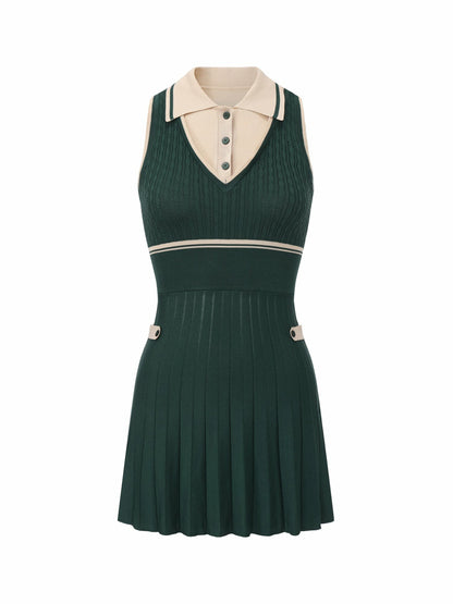 Deep Green Colorblock Knit Dress with Faux Pleated Skirt - Nana Jacqueline