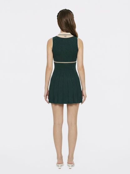 Deep Green Colorblock Knit Dress with Faux Pleated Skirt - Nana Jacqueline