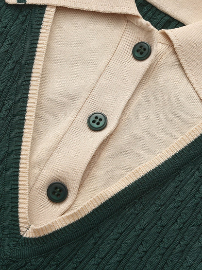 Deep Green Colorblock Knit Dress with Faux Pleated Skirt - Nana Jacqueline