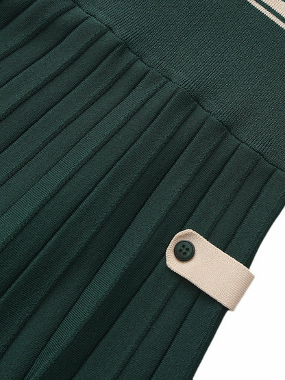 Deep Green Colorblock Knit Dress with Faux Pleated Skirt - Nana Jacqueline