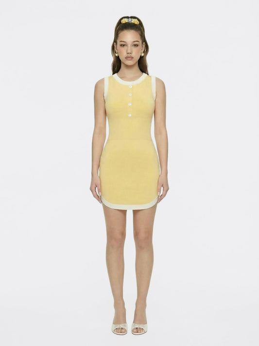 Yellow Contrast-Trim Knit Mini Dress - Nana Jacqueline